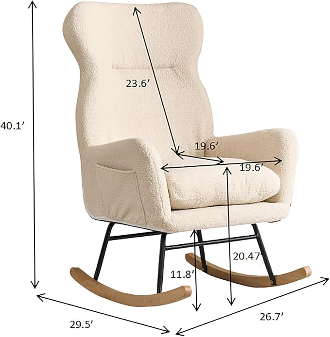 Modern Rocking Chair with High BackrestTeddy Material Comfort Arm Rocker Lounge Armchair for Living Room