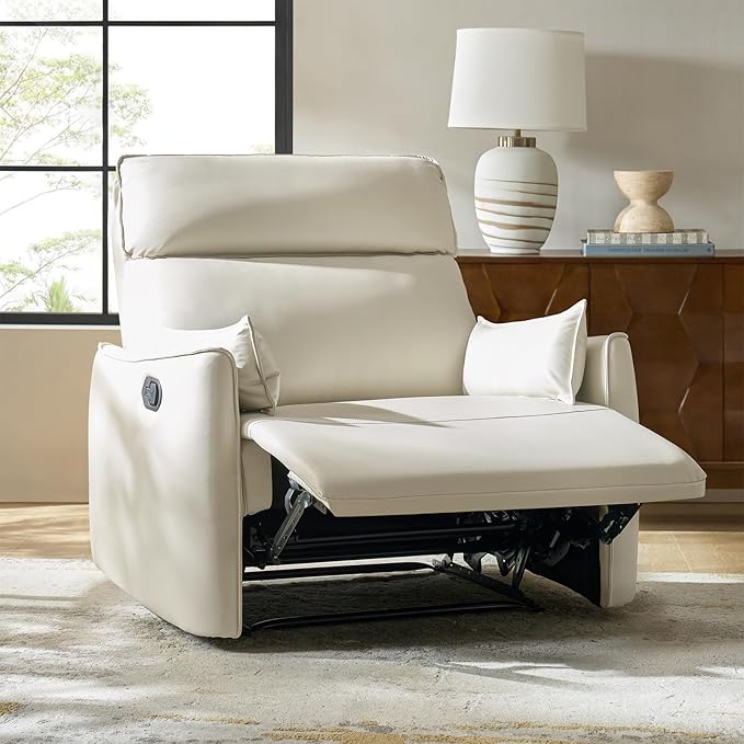 HULALA HOME Faux Leather Oversized Recliner Chair Manual Pushback Recliner with Extra Wide Seat and Thick Padded Backrest for Living Room Ivory