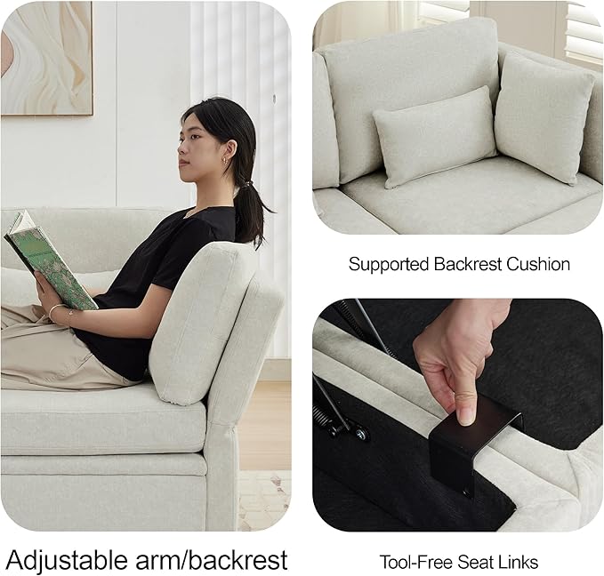 112 Modular Sectional Sofa with Storage U Shaped Sectional Sofa for Living Room Convertible Cloud Sectional Couch with Chaise 7 Seat Couch with Cushions Adjustable Backrest Design Beige