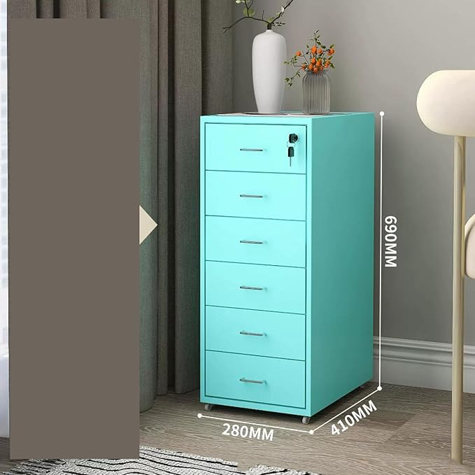 File Cabinet Six Drawer Cabinet Office with Lock Storage Cabinet Iron Data File Storage Cabinet (Color : Blue)