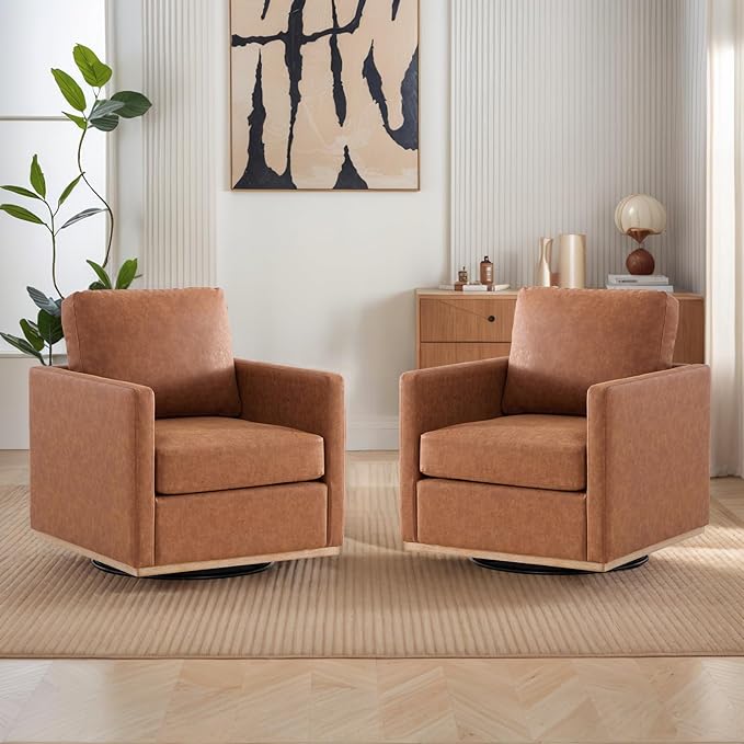 Mlmh &amp Kngwa 30.7 Swivel Accent Chairs Set of 2 Upholstered Accent Chair Modern Faux Leather Swivel Chair for Living Room Bedroom Brown