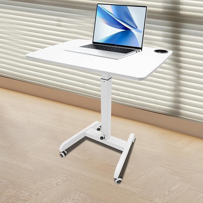 Standing Desk Adjustable Height Mobile Stand Up Desk with Wheels Small Computer Desk Rolling Desk Portable Laptop Desk Standing Table Sit Stand Home Office Desks 22 * 31.5 * 44.25in (White)