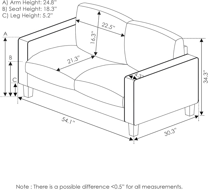 Furinno Bayonne Modern Upholstered Loveseat/Sofa Couch for Living Room Gunmetal