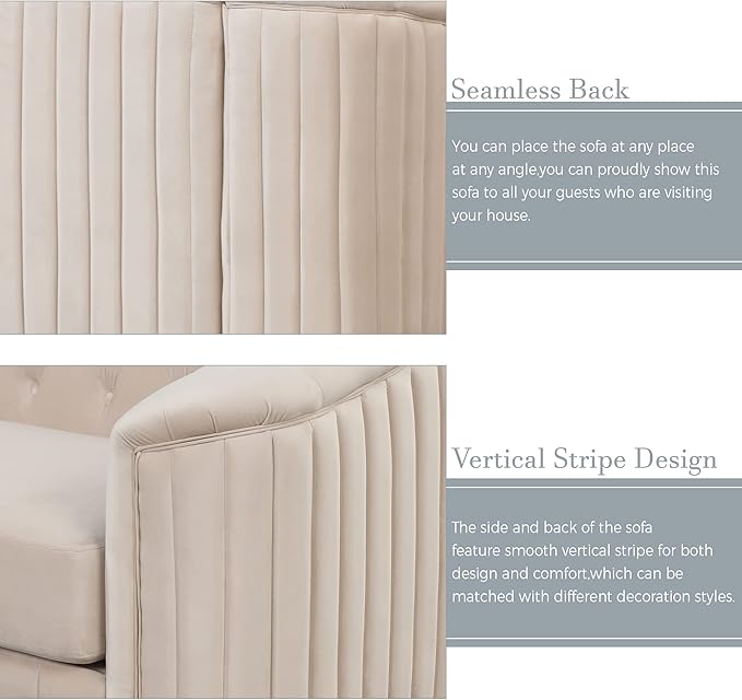 41.5 Velvet Upholstered Accent SofaModern Single Sofa Chair with Thick Removable Seat Cushion for Living RoomBedroomor Small SpaceBeige