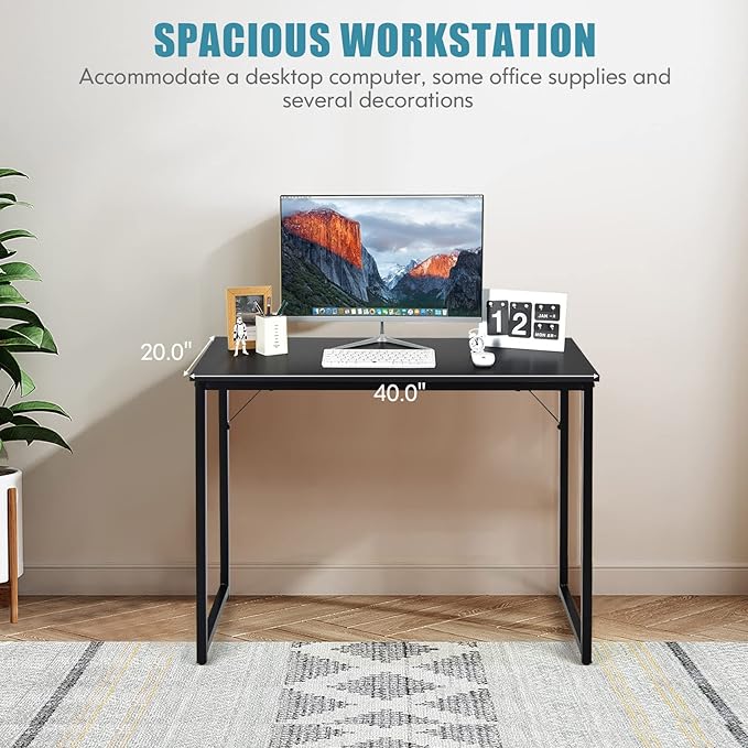 COSTWAY Home Office Computer Desk 40 inch Modern Simple Writing Study Desk Metal Frame Gaming Desk Laptop PC Workstation for Living Room Bedroom &amp Study (Black)