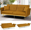 70” Velvet Futon Sofa Bed with 2 Pillows and Adjustable Armrests Convertible Sleeper Bed W/Adjustable Backrests Modern Loveseat for Living Room Bedroom Ginger