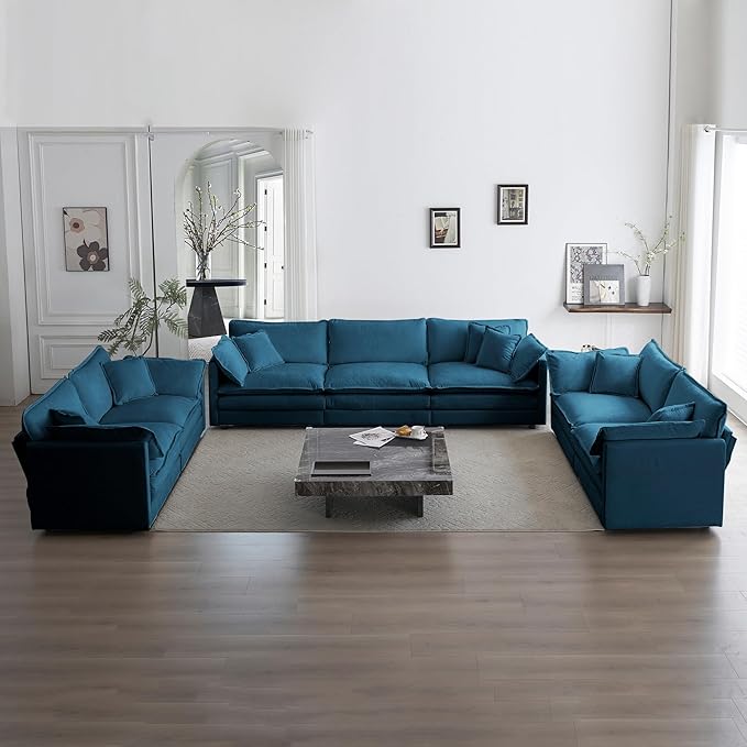 GNIXUU Upholstered Living Room Furniture Sets Inclued 2 Pieces loveseat Sofa Modern Chenille Deep Seat Couch Set for Living Room and Bedroom(2+2 seat Blue)