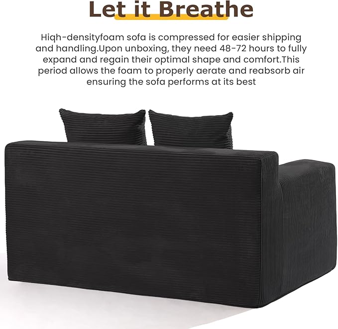 Convertible Sofa Bed Boneless Loveseat Folding Couch Bed Foldable - 3 in 1 Small Ccouch &amp Futon Sofa Sleeper Corduroy Pull Out Couch with 4 Pillows for Living Room Black