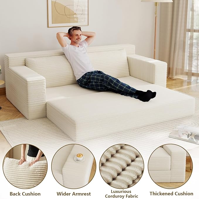 70.78 Loveseat Sofa Modern Small Corduroy Couch Comfy Deep Seat for Living Room Bedroom Home Office Apartment No Assembly Beige