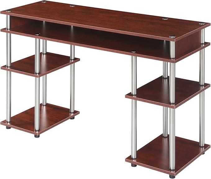 Convenience Concepts Designs2Go No Tools Desk Home Office Desk with Shelves Corner Shelf Vanity Desk Computer Desk Nail Table for Nail Tech - 47.25 L x 15.75 W x 30 H Cherry