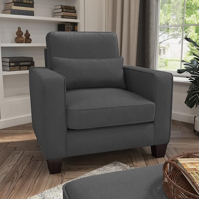Bush Home Accent Chair with Arms Modern Armchair with Pet-Friendly Fabric Upholstery Living Room Stockton Collection Charcoal Gray Herringbone