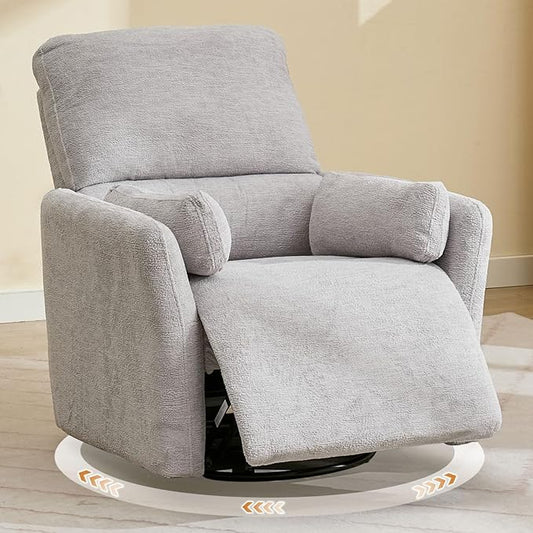 Oversized Power Swivel Rocker Recliner Glider Nursery Chair Large Rocking Recliner for Adults with USBType-C Ports2 Pillows Electric Rocking Reclining Chairs for Living RoomBedroomSuedeGray