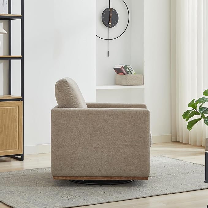 360° Swivel Accent Chair Square Modern Comfy Chair with Metal Base &amp Thicked Cushion Upholstered Lounge Reading Armchair Cozy Cloud Sofa Chairs for Living Room Bedroom Office Club(PU Taupe)