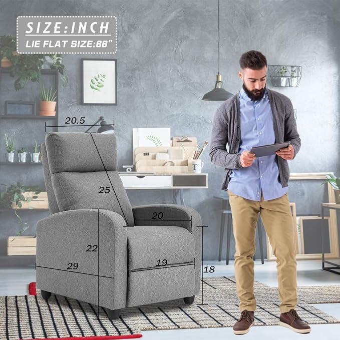 BestMassage | Recliner Chair | with 2 Point Massage Function | Textile Grey | with Lumbar Support Adjustable Push Back Footrest &amp Padded Seat | Easy Assembly | for Living Room Home Theatre