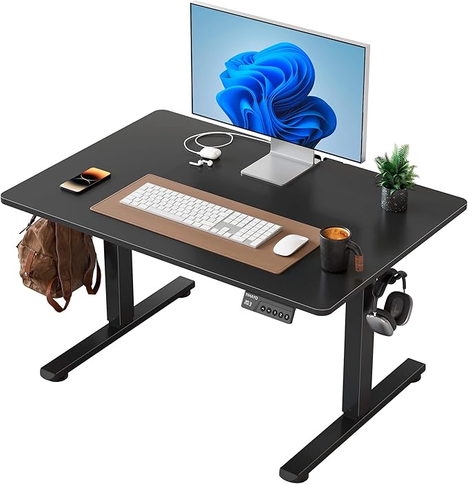 YIHAYO One-Piece Low Height Adjustable Desk Lifts 18.1-28.3 Inches Electric Standing Desk for Short People 32 x 24 Inches Computer Table with Splice Board for Home Office Black