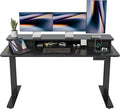 FEZIBO 63 x 28 Inch Deeper Height Adjustable Electric Standing Desk with Double Drawers Sit Stand Up Home Office Computer Desk with 4 Height-Adjustable Feets &amp 2 Hooks Black Frame/Black Top