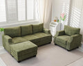 85 Sectional Couches with Storage OttomanL Shaped Couch with Armrest Organizer3-Seater SofaSmall Sofas for Living RoomApartmentSofa Set with Oversized ChairChenilleGreen
