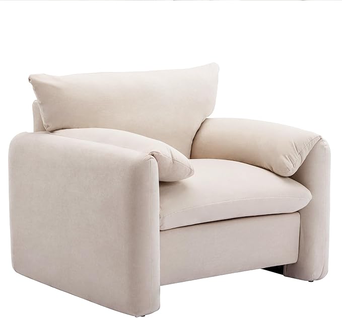 Merax Modern Style Chenille Oversized Armchair Accent Chair 38.6’’ W Single Sofa for Living Room Bedroom Cream