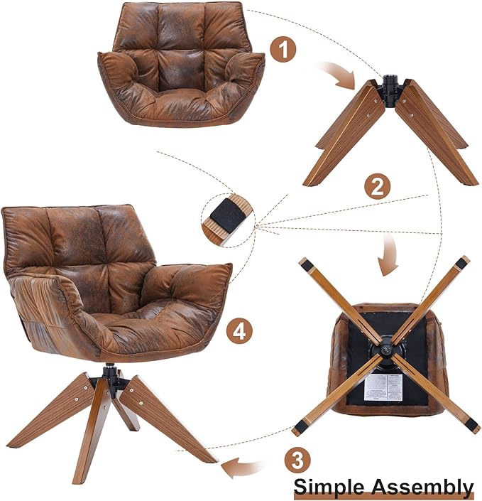 Mid Century Accent Chair Hot Stamping Cloth Desk Chair no Wheel Modern Cozy Vanity Chair Advanced &amp Wear-Resistant with Amrest Wood Legs for Living Room Reading Room Bedroom (Brown)