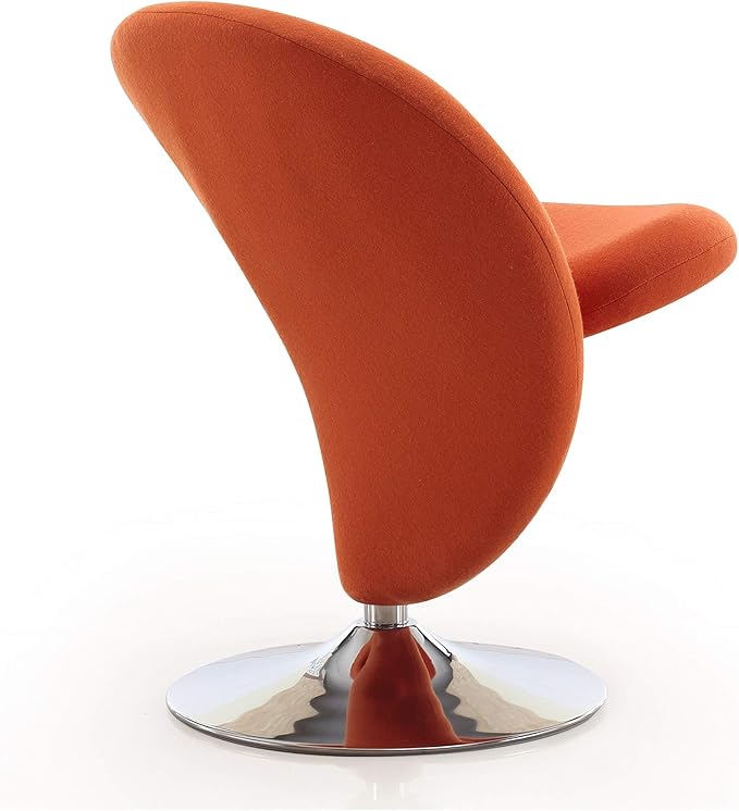 Manhattan Comfort Curl Swivel Accent Chair Set of 1 with 360° Turn Fully Assembled Upholstered in Wool Blend Modern Ergonomic Design with Polished Chrome Base Set of 1 Orange