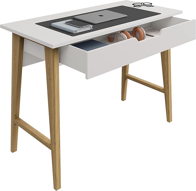 Modern Design Parma Small Desk for Bedroom White Writing Desk 42 Inch with Drawer by Crafts and Comfort