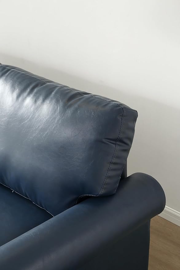 59 Faux Leather Pu Loveseat Underseat Storage Classic Love Seat Couch Elegance 2 Seat with Rolled Armrests Nailhead Trim Wood Legs Traditional Living Room Accent Sofa 2 Seat-Navy Blue