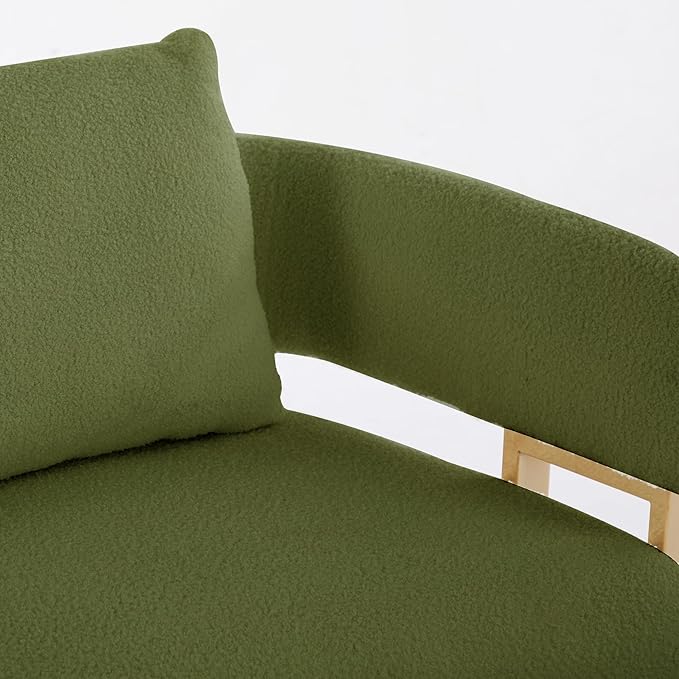 51 Comfy Loveset Sofa Green Small Teddy Love Seat Sofa Bedroom Mini Couch Living Room Side Chair with Gold Metal Legs for Dressing Area Reception Room Office (Green)