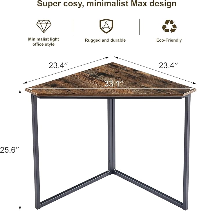 VECELO Corner DeskOffice Tables for Living Room for Small Space Triangle Computer Desk with Steel Frame Corner Shelves with Metal Frame Writing Desk for Workstation Classic Brown 33.1 2 Set