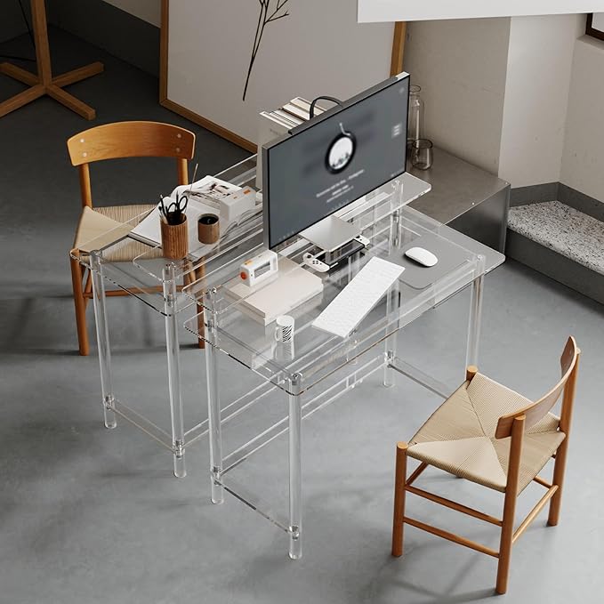 Eglaf Acrylic Desk with Monitor Stand - Home Office Desk Computer Desk Writing Table for Office Living Room Bedroom 39.4 L x 19.7'' W x 34.5 H Clear