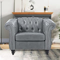 Gray Chesterfield Accent Chair Faux Leather Upholstered Tufted Wingback Club Chair Mid-Century Modern Living Room Chair with Sturdy Wood Frame Comfy Oversized Armchair for Bedroom Office