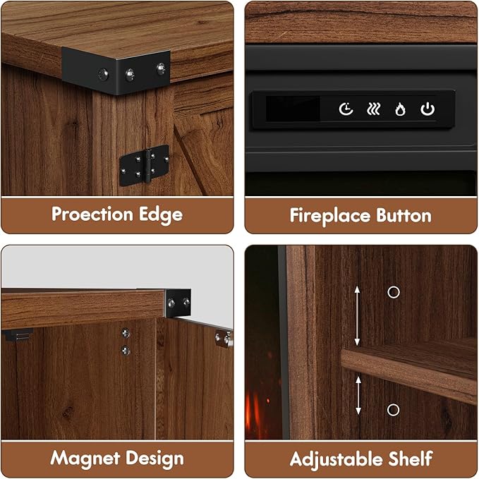 YESHOMY Fireplace TV Stand with Two Barn Doors and Storage Cabinets for Televisions up to 65+ Inch Entertainment Center Console Table Media Furniture for Living Room 58 Inch Walnut