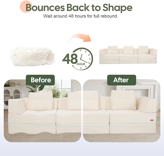 COMAX Futon Sofa Bed 3 Seater 106 Convertible Sofa Bed Couches for Living Room 4 in 1 Folding Boneless Sleeper Corduroy Couch Foam in a Box Comfy Foldable Lounge Fold Out Floor Mattress Beige