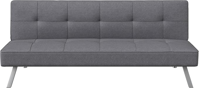 Serta® Rane 66.1 Convertible Futon Sofa Short Twin Size Modern Transitional Tufted Back and Seat Cushion Dream Coil® Comfort Fingerguard® Pinch Point Protection Woven Fabric Charcoal