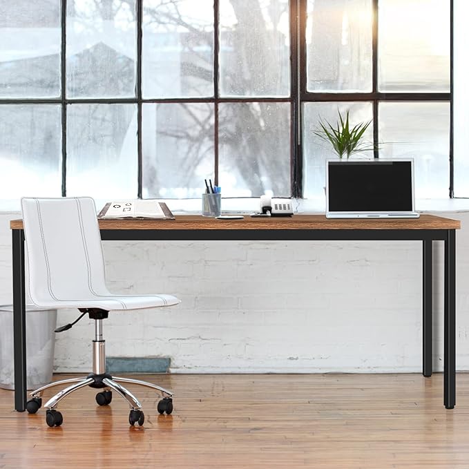 Modern Simple Style Computer Desk Standing Table 60 × 30 Inches Large Office Desk Computer Table Study Writing Desk Workstation for Home Office Black Metal Frame