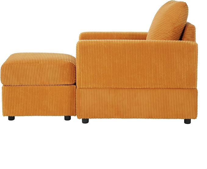 GDFStudio 32 Single Seat Sofa Couch Corduroy Comfy Deep Seat Sofa Sleeper Sofa Bed Chaise Couch Chair with Ottoman Removable Footrest Oversized Armchair for Living Room Orange