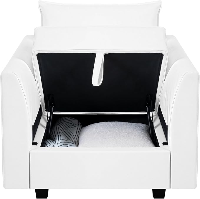 Naomi Home Modular Convertible U-Shaped Sectional Sofa with Reversible Chaise Oversized Couch Elizabeth Sectional Sofa with Ottoman - Air Leather Upholstery White