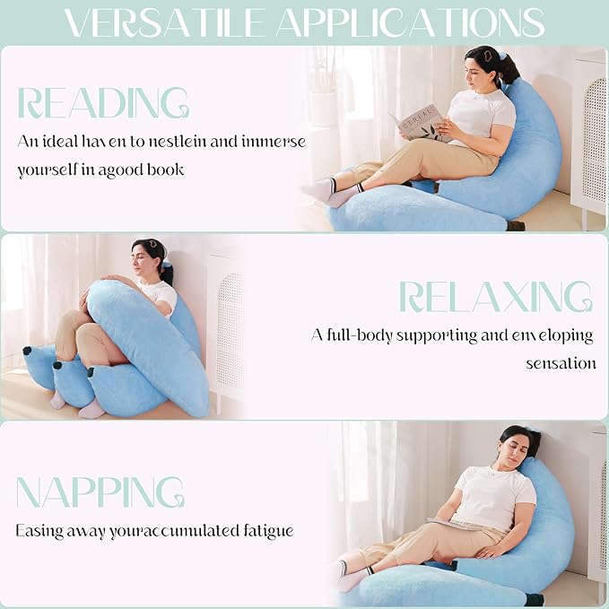 Banana Bean Bag Chair with Ottoman Floor Sofa Bed with Footrest Comfy Convertible Lounger for Teens &amp Adults Plush Couch for Bedroom Living Room or Dorm M-SkyBlue