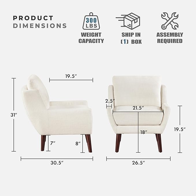 Lexicon Modern Wingback Accent Chair Chenille Fabric Upholstered Lounge Reading Arm Chair Solid Wood Legs for Living Room Bedroom Supportive Padded Pocket Coil Seat Easy Assembly Beige