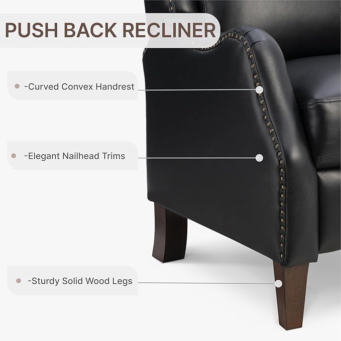 Leather Pushback Recliner Faux Armchair with Rivet Decoration Single Sofa Accent Chair for Living Room Bedroom