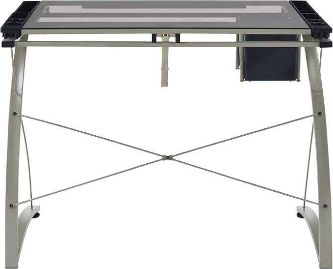 Coaster Home Furnishings - Melo - Metal and Glass - 41-Inch Drafting Table with Adjustable Pitch Three Drawers Retractable Pencil Ledge and Storage Compartments - Home Office - Silver - 800986