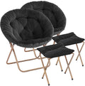 Magshion Folding Saucer Chair for Adults with Ottoman Circle Reading Chair for Bedroom Living Room &amp Dorm Furry Comfy Accent Seat with Metal Leg &amp Thick Padded for Small Spaces (Black 2 Pa