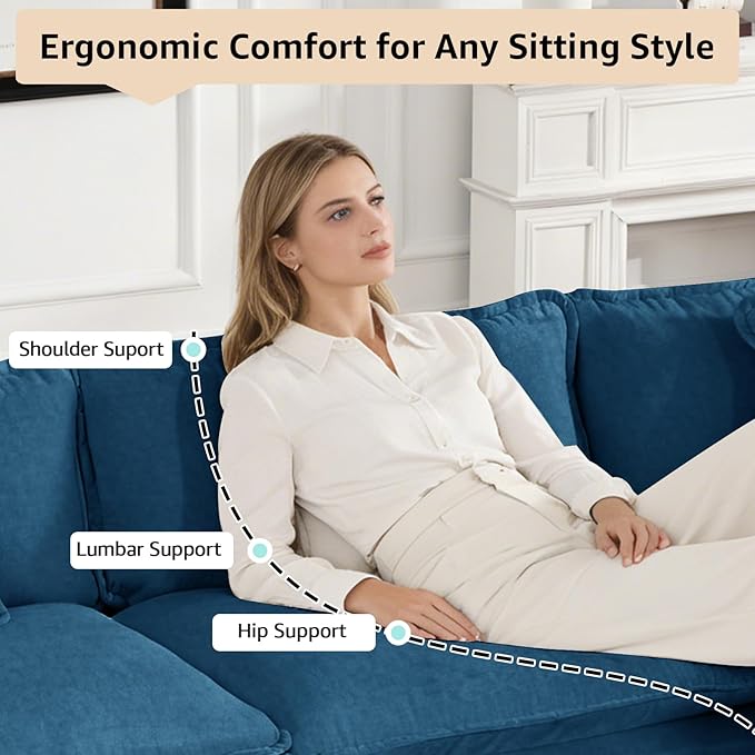 46.4'' Blue Modern Large Sectional Couches for Living Room Chenille Fabric Modular Sectional Sofa Oversized Single Cloud Couch with Ottomans Deep Seat Wide Arm Sofas Set Sofa para Sala