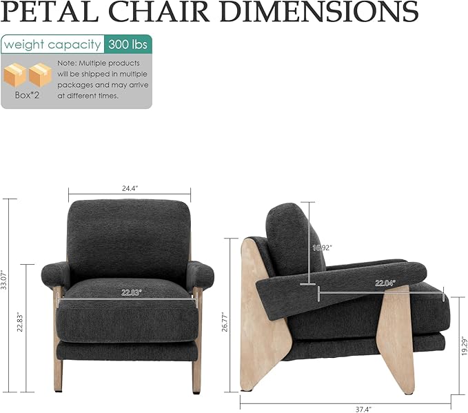 2 Pcs Accent Chair Mid Century Modern Chenille Armchair Solid Wood Frame Lounge Upholstered Armchair Reading Chair Sturdy Base For Living RoomBedroomOfficeComfy Guest Waiting Room ChairsGrey