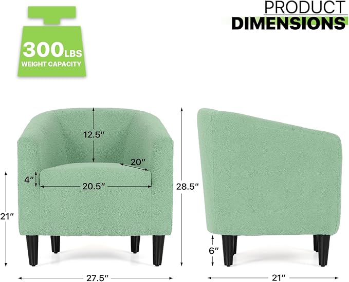 Magshion Barrel Chair Modern Sherpa Armchair Boucle Fabric Accent Chair with Cozy Soft Padded Single Sofa Chair for Living Room Bedroom Office Waiting Room 300lbs Capacity Green
