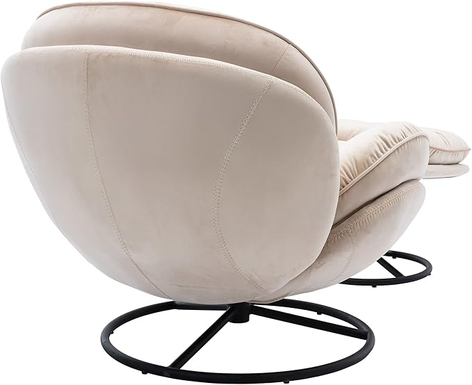 Accent Chair TV Chair Living Room Chair with Ottoman Modern Velvet Lounge Chair with Ottoman Set with Metal Legs Swivel Leisure Chair for ClubHome Office (Beige/TV@)
