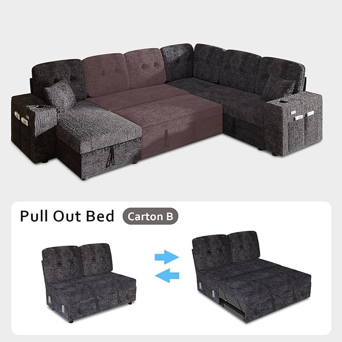 Pull Out Bed for Modular Sectional Sleeper Sofa with Adjustable Backrest Premium Textured Chenille Easy to Assemble Dark Blue