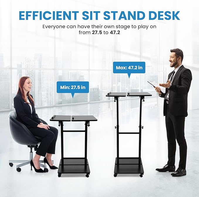 FAHKNS Computer Cart 23.6 Inch - Stand Desk Space-Saving Portable Desk with Wheels Height Angle Adjustable Rolling Laptop Desk for Home Office Craft &amp Study