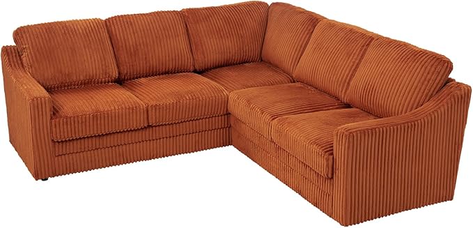 89 Inches Corduroy Sectional Sofa with High Density Sponge Modern 5 Seats Corner Couch with Deep Seat Comfy Modular L Shaped Couch with Comfortable Back Cushions for Living Room Orange