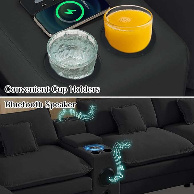 OUYESSIR 163U Shaped Cloud Couch SectionalsLarge Comfy Black Sectional Couches for Living RoomOversized Fluffy Modular Sectional SofasChenille Big 6 Seat Sofa Set USB Port Central Console Ottoman