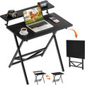 WOHOMO Folding Computer Desk with Adjustable Height 23.6 x 31.5 x 25.6 Foldable Table with Monitor Stand Small Office Desk for Bedroom Space Saving Desk for Home Office Easy Assemble Black